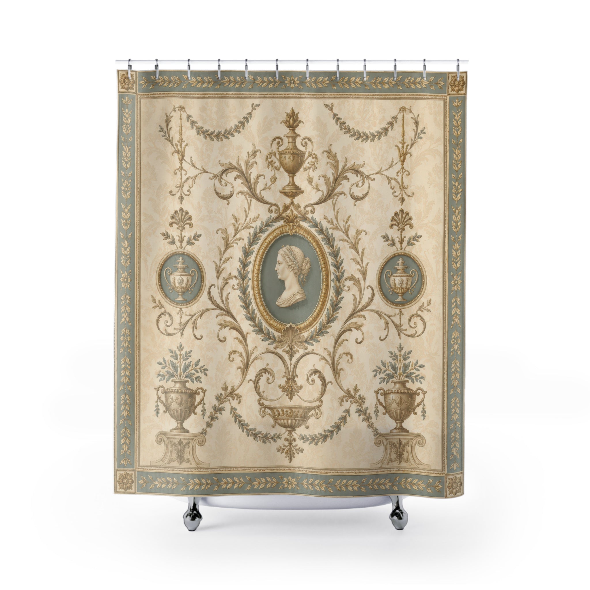 Regency Shower Curtain: Ivory Gold Neoclassical Cameo