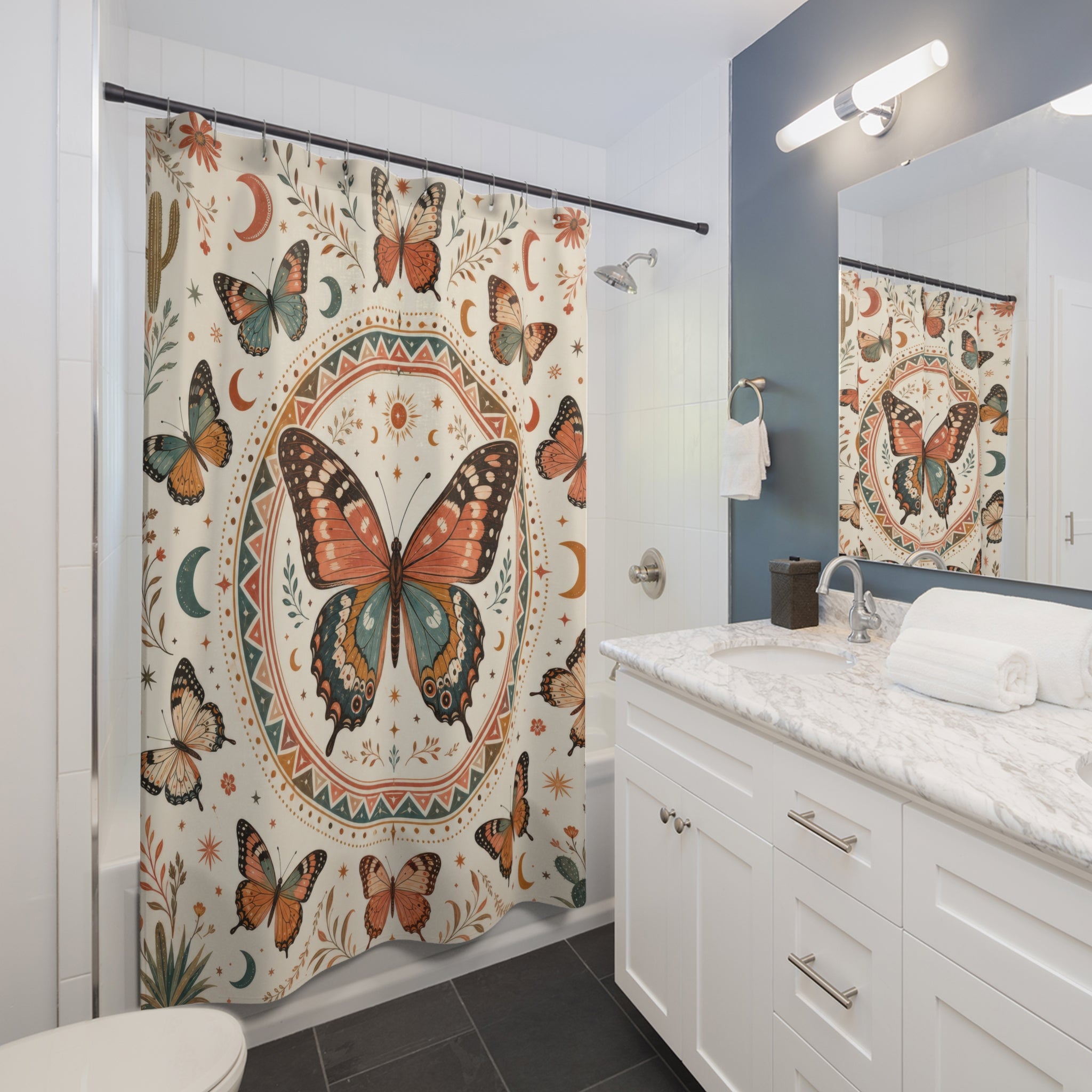 Boho Celestial Butterfly Shower Curtain