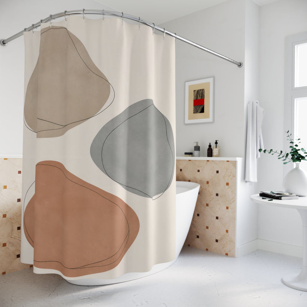 Terracotta Gray Pebble Shape Shower Curtain