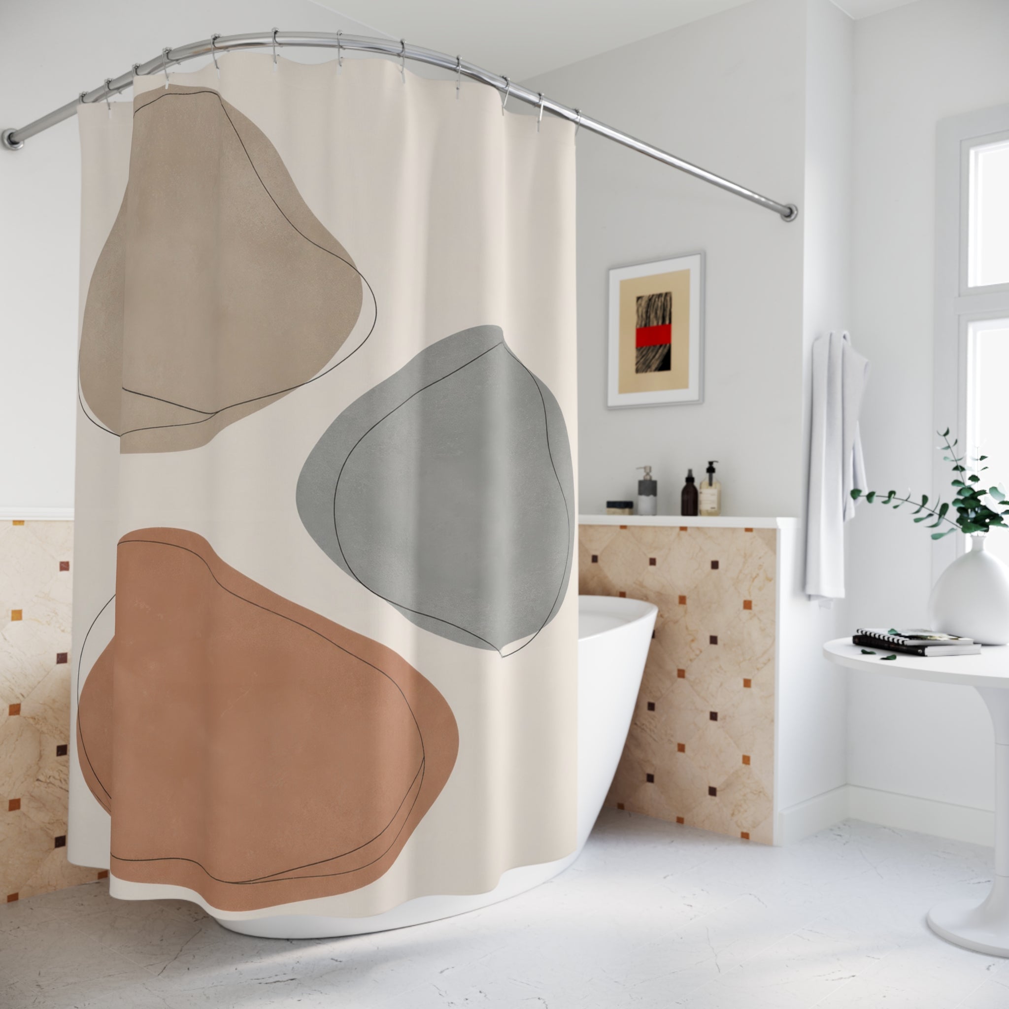 Terracotta Gray Pebble Shape Shower Curtain