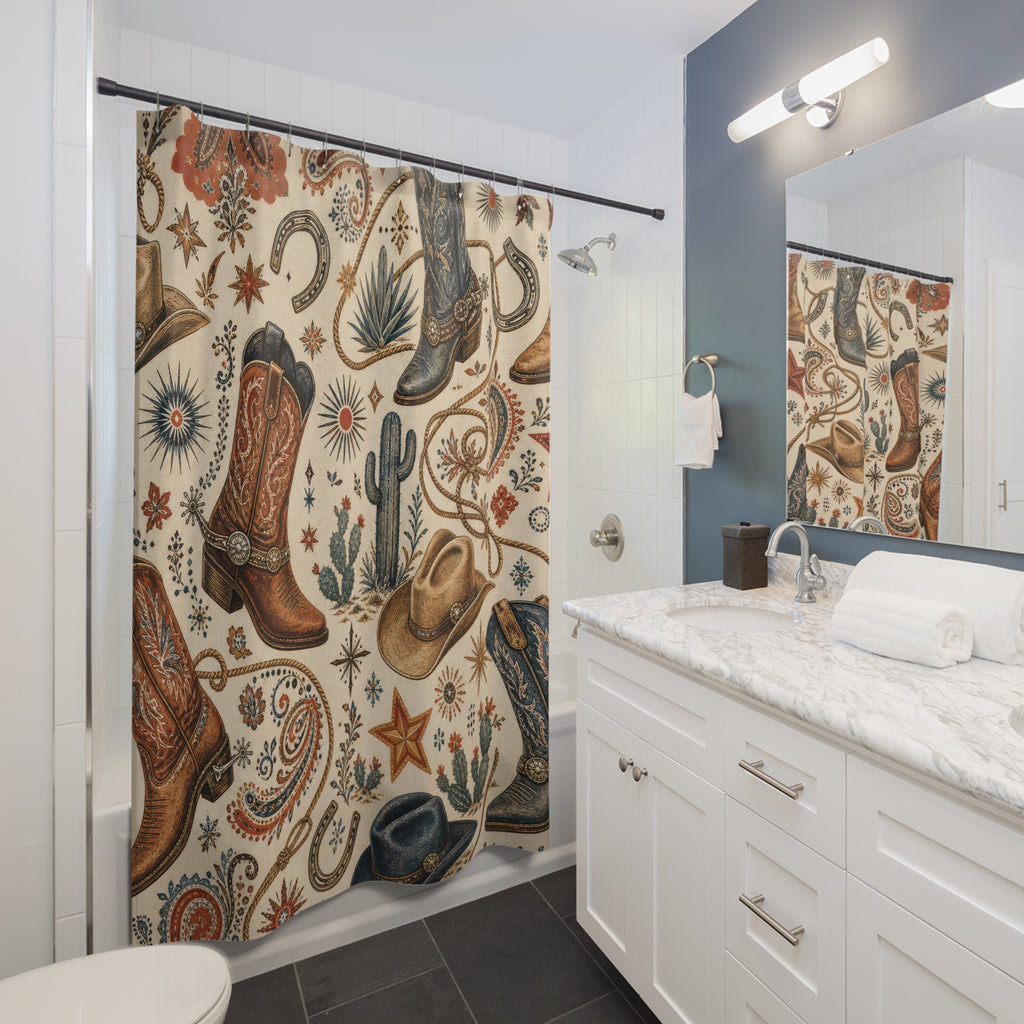 Cowboy Shower Curtain: Western Paisley Boot Pattern