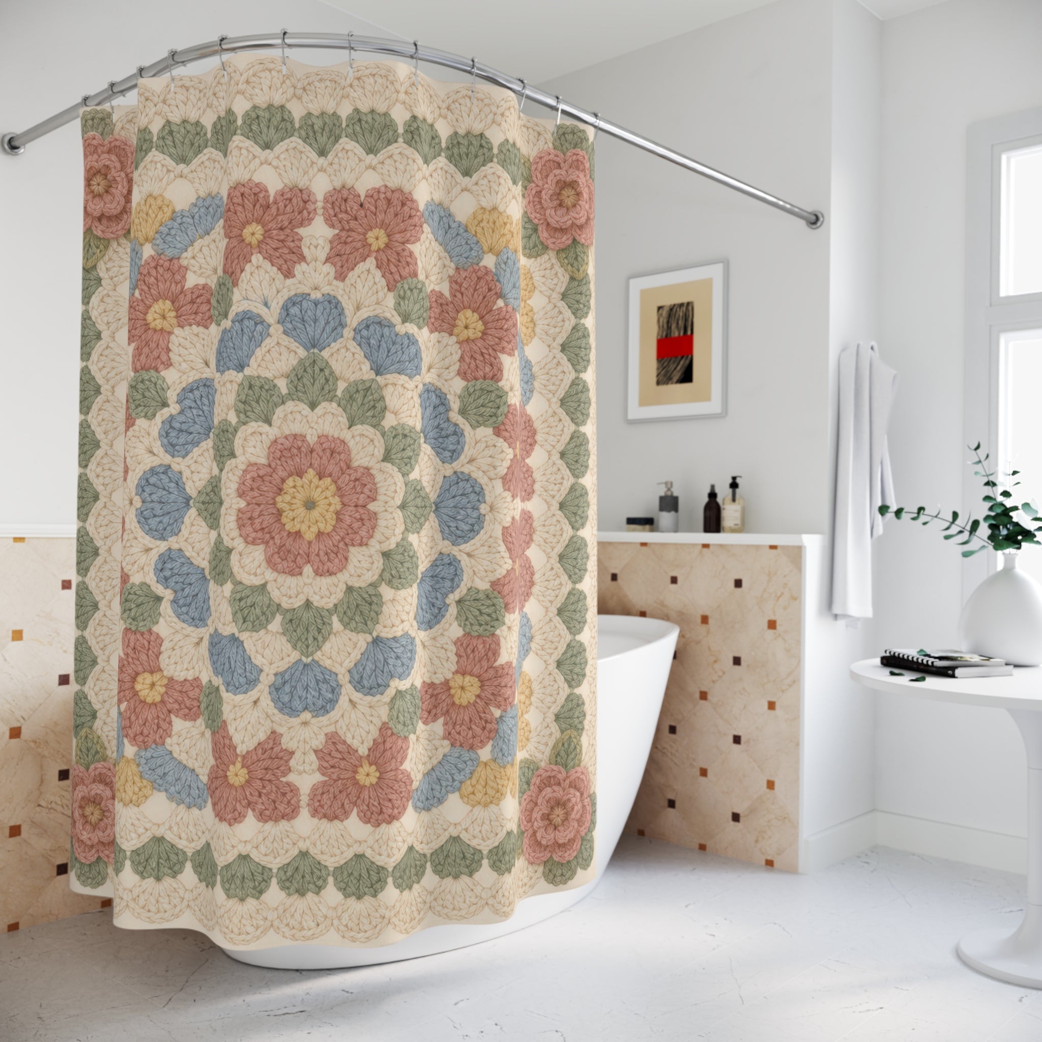 Granny Square Vintage Floral Shower Curtain