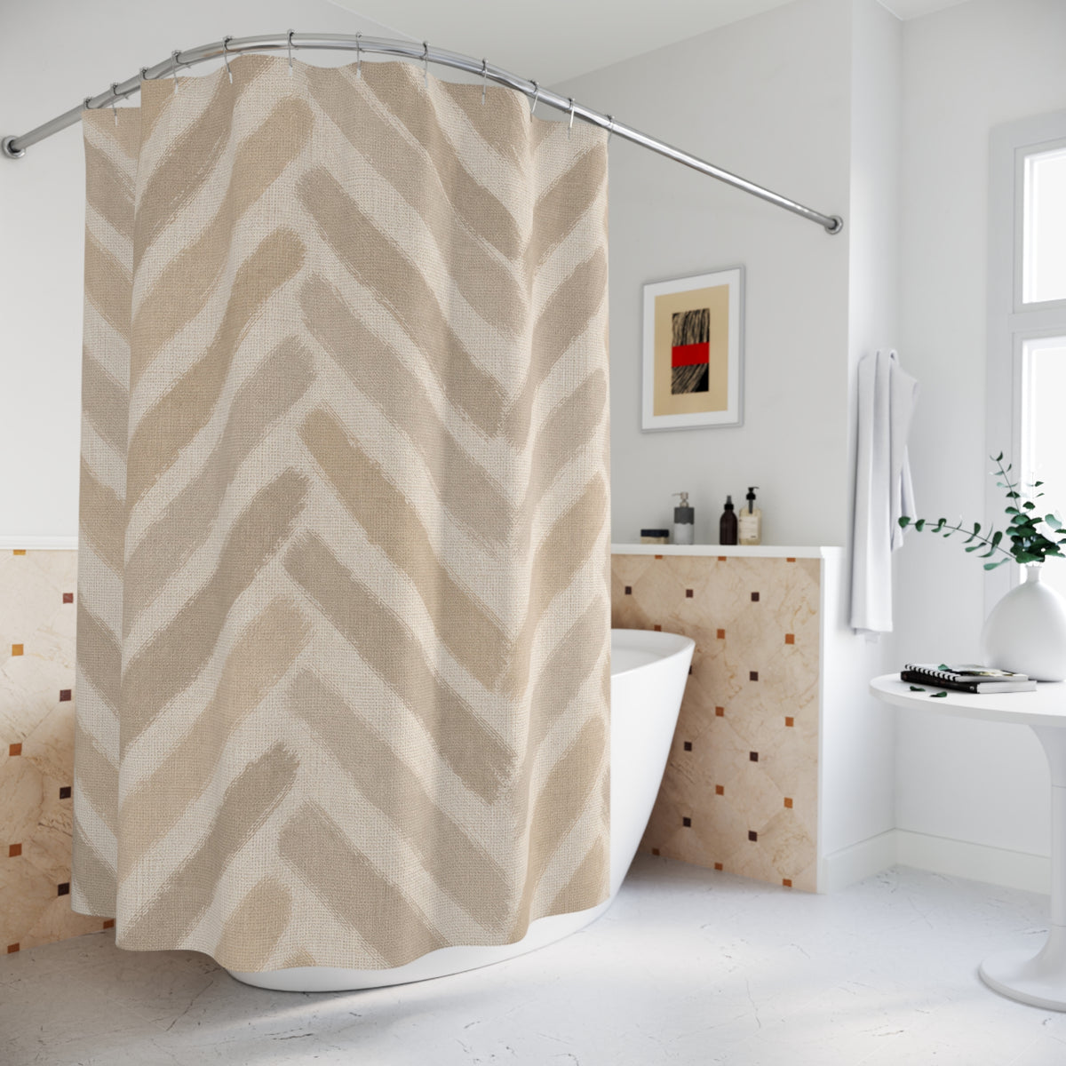 Beige Herringbone Chevron Shower Curtain