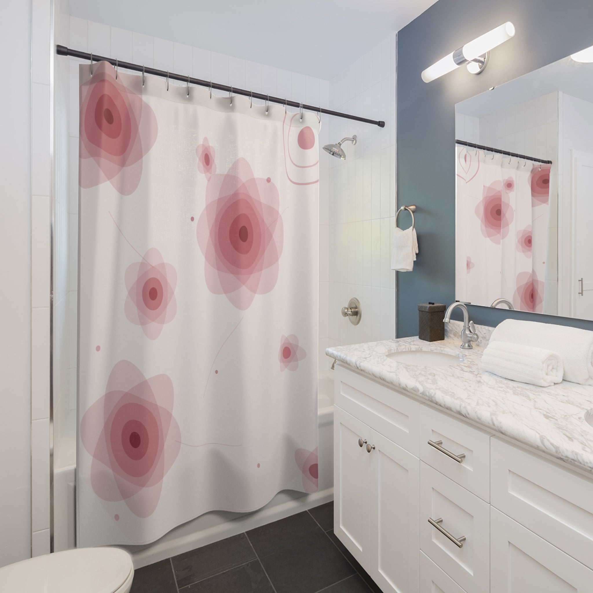 Abstract Floral Shower Curtain – Pink and Red