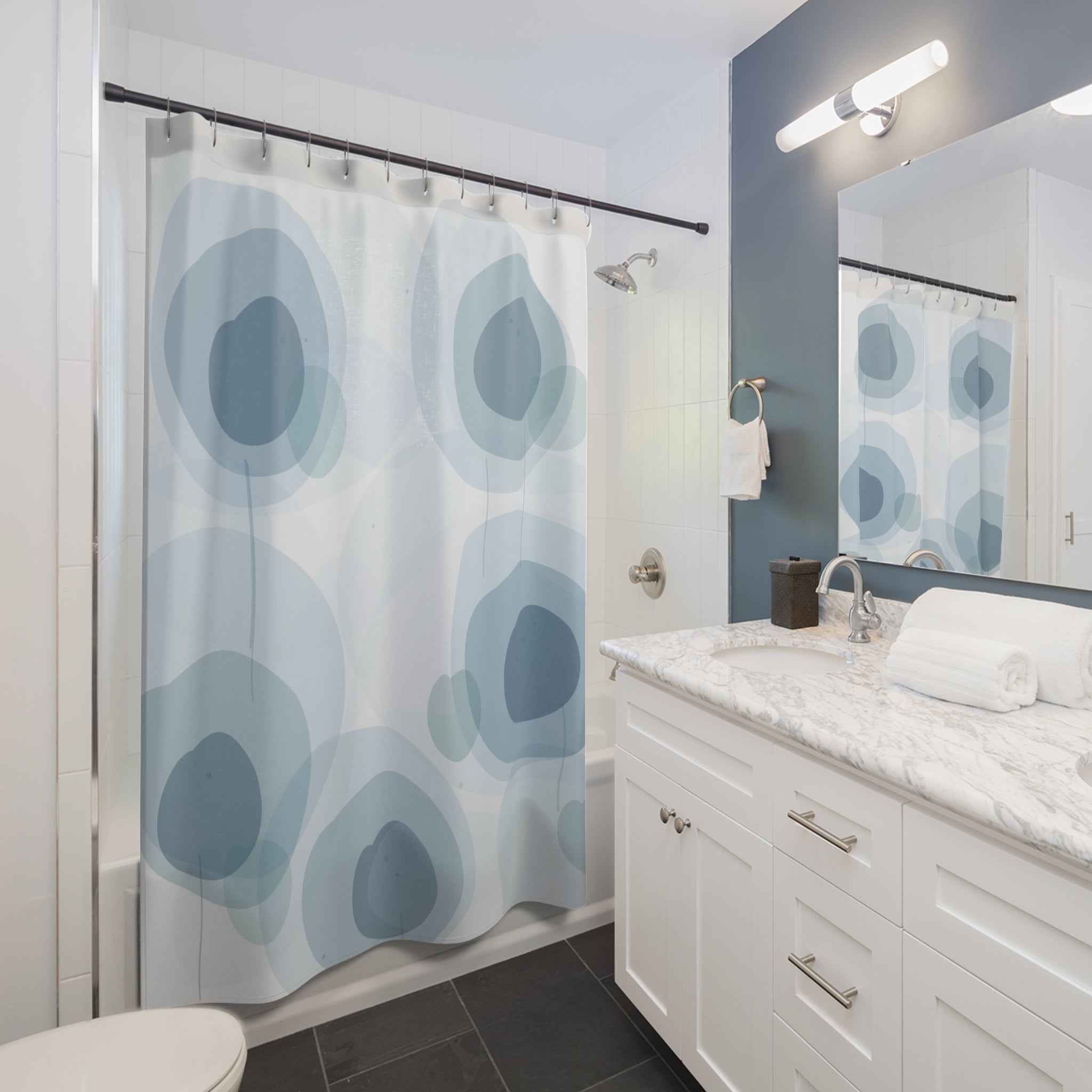 Blue Abstract Watercolor Shower Curtain – Teal Circle