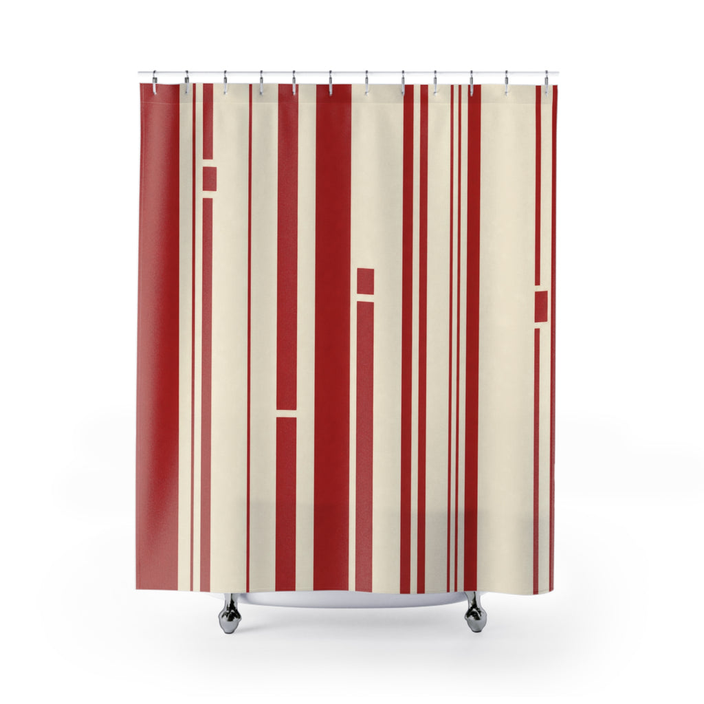 Red and White Bauhaus Stripe Shower Curtain: Modern Geometric