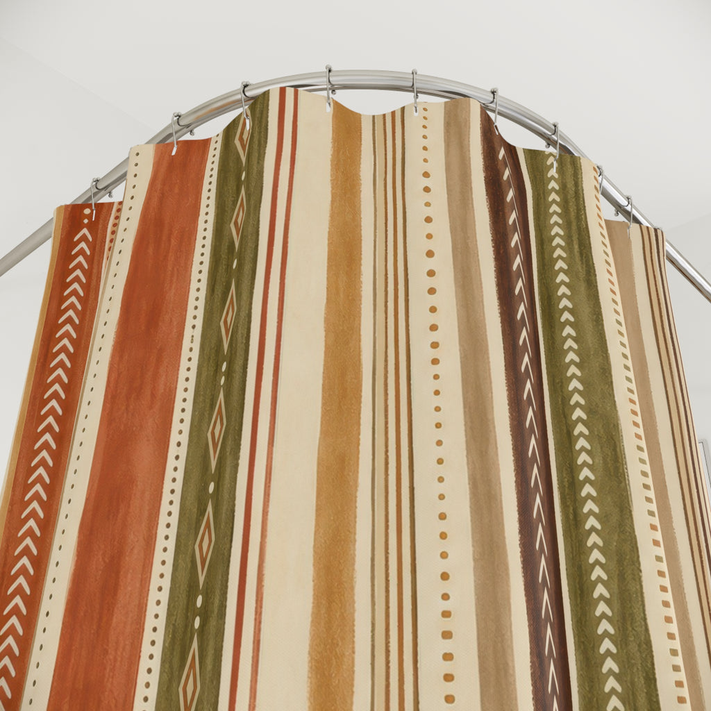 Olive Green Terracotta Diamond Stripe Shower Curtain