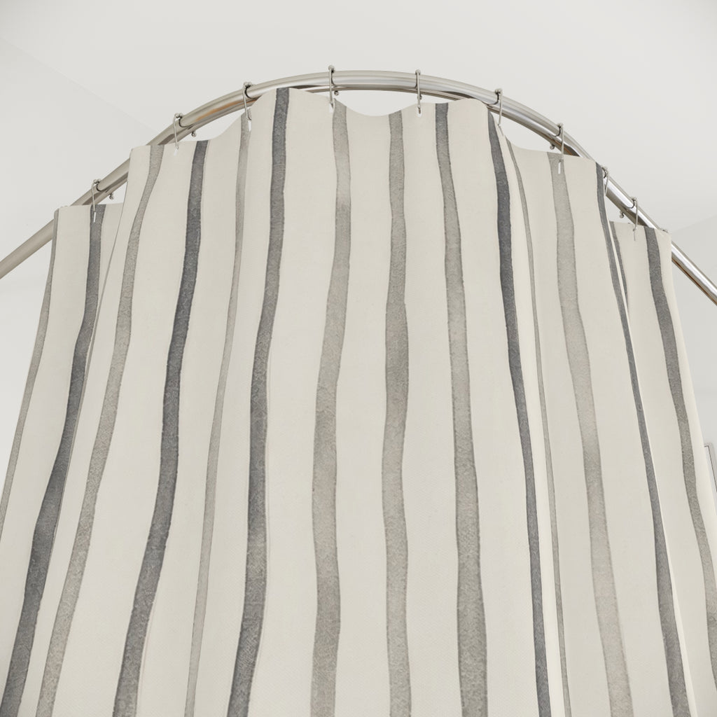 Wavy Grey Pinstripe Shower Curtain