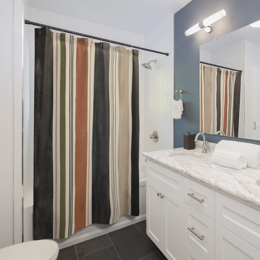 Black Rust Vertical Stripe Shower Curtain