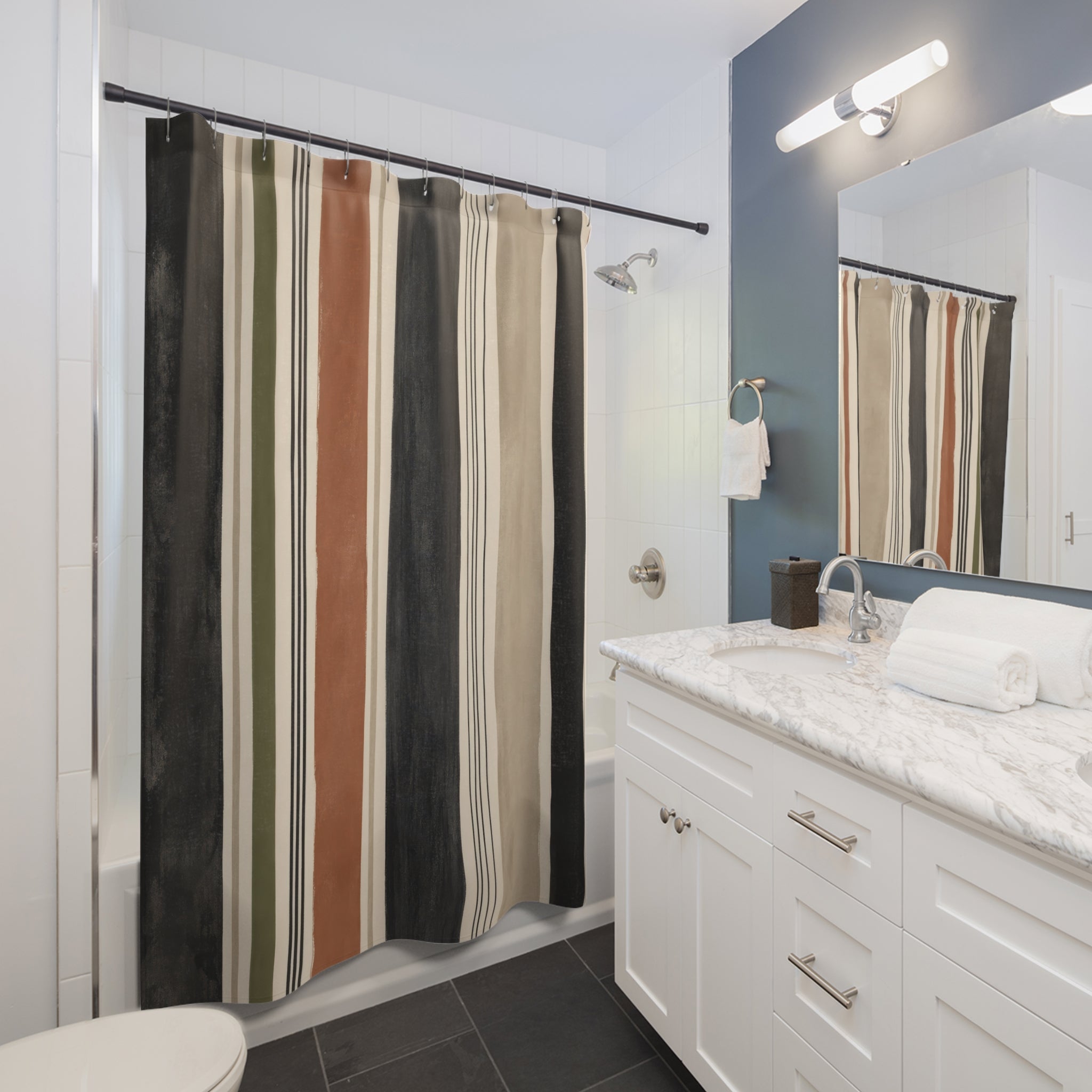 Black Rust Vertical Stripe Shower Curtain