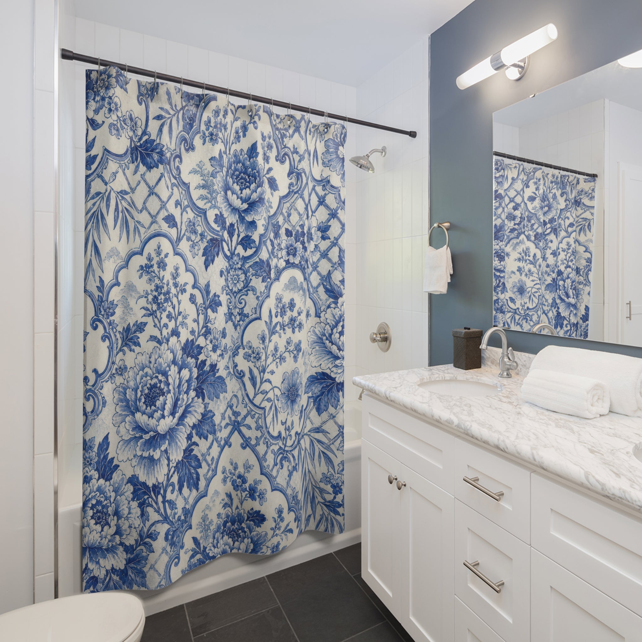 Blue Porcelain Floral Shower Curtain