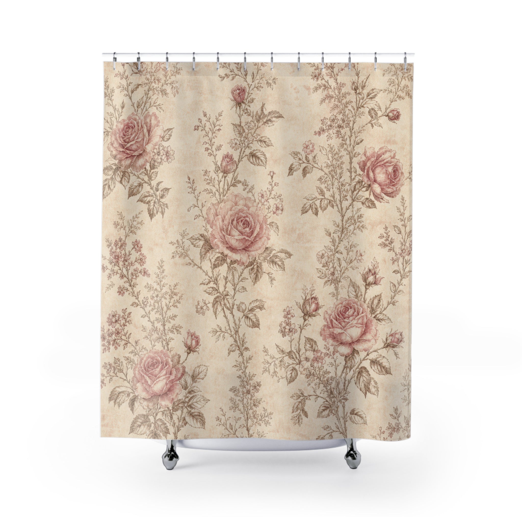 Pale Pink Rose Botanical Shower Curtain