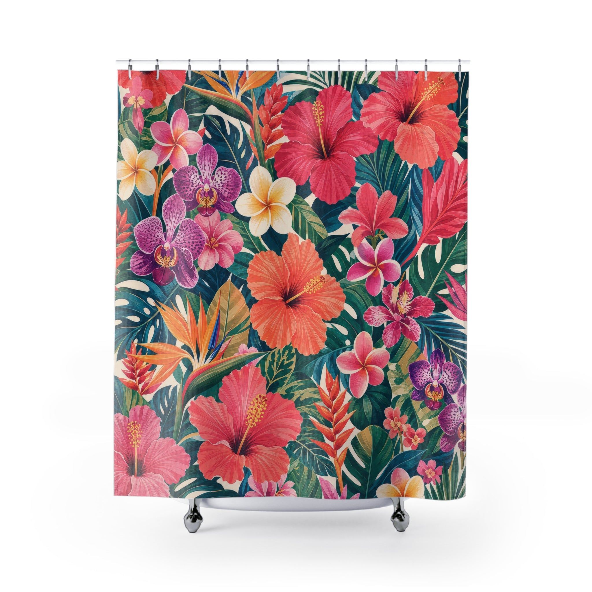 Pink Hibiscus Orchid Floral Shower Curtain