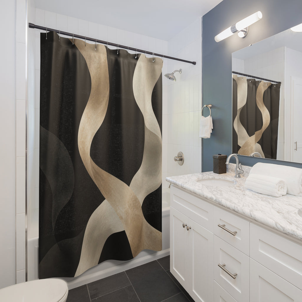 Gold Cream Abstract Black Geometric Shower Curtain