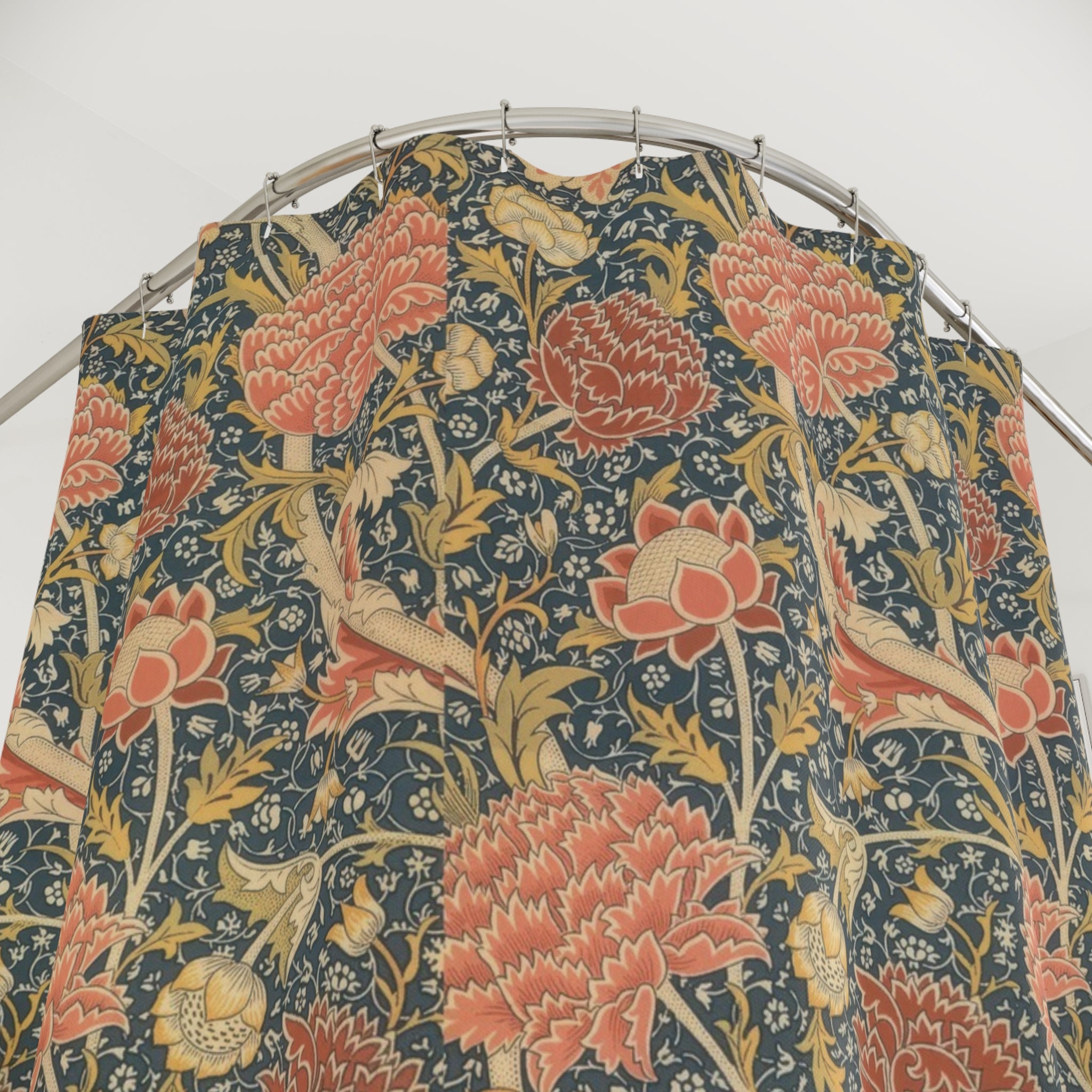 Morris Cray Shower Curtain – Coral Peony on Navy