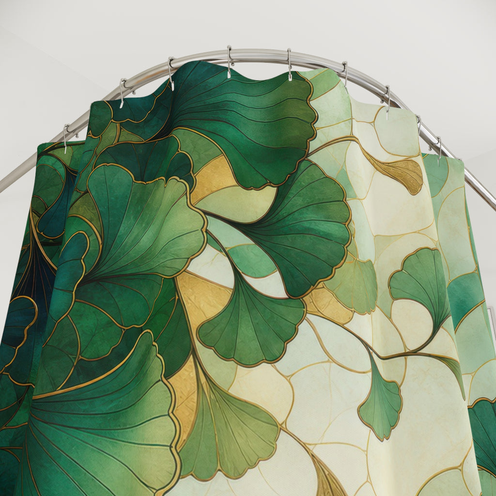 Teal Ginkgo Leaf Shower Curtain