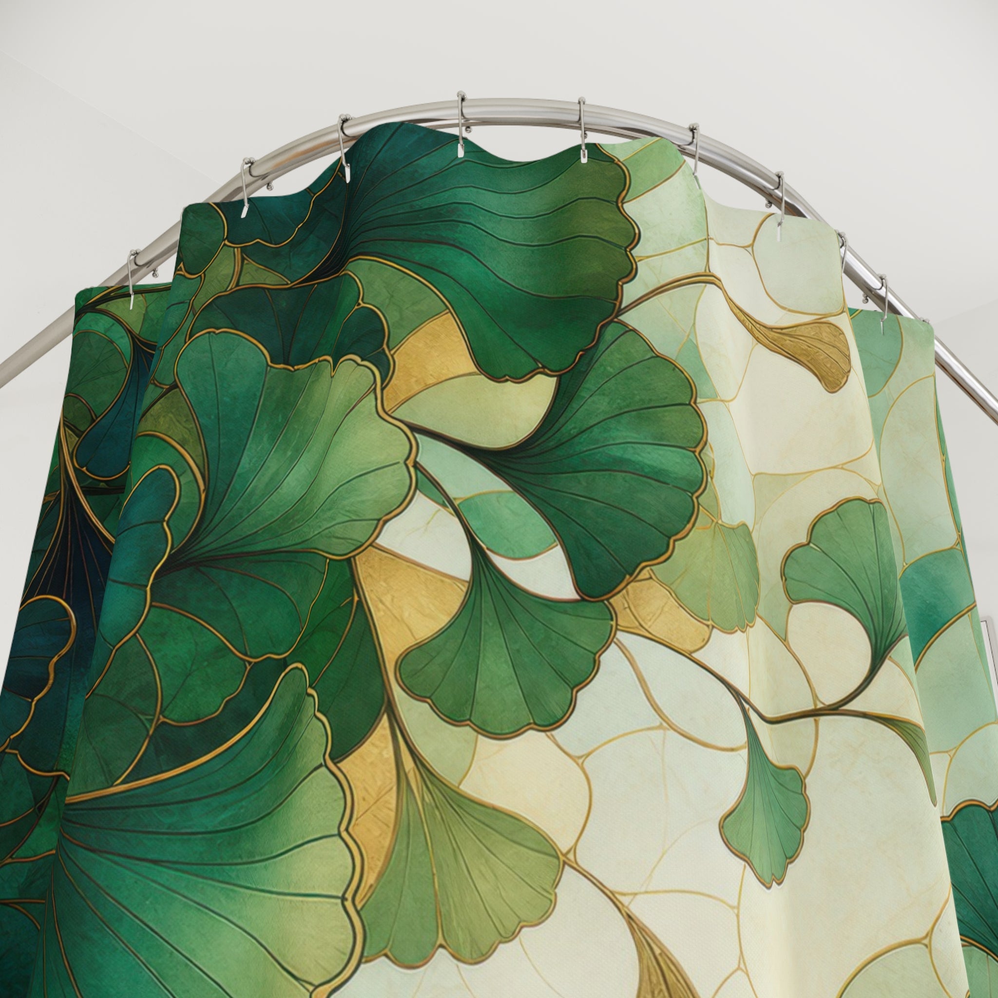 Teal Ginkgo Leaf Shower Curtain