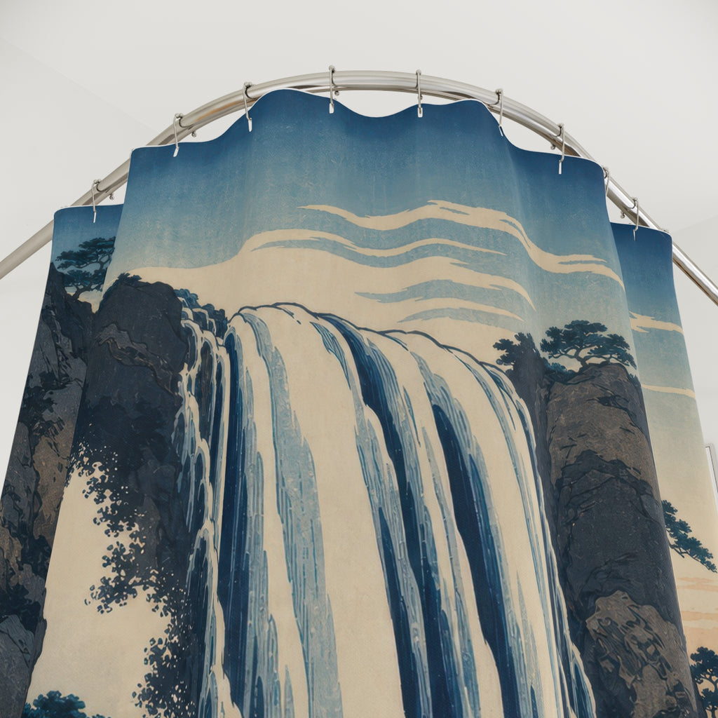 Japanese Blue Landscape Print Shower Curtain