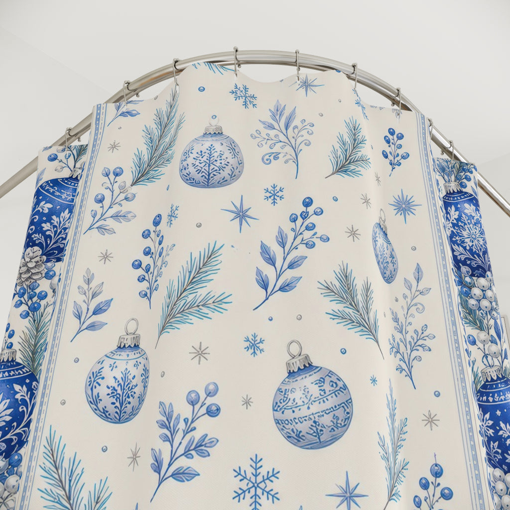 Holiday Ornament Blue Christmas Shower Curtain