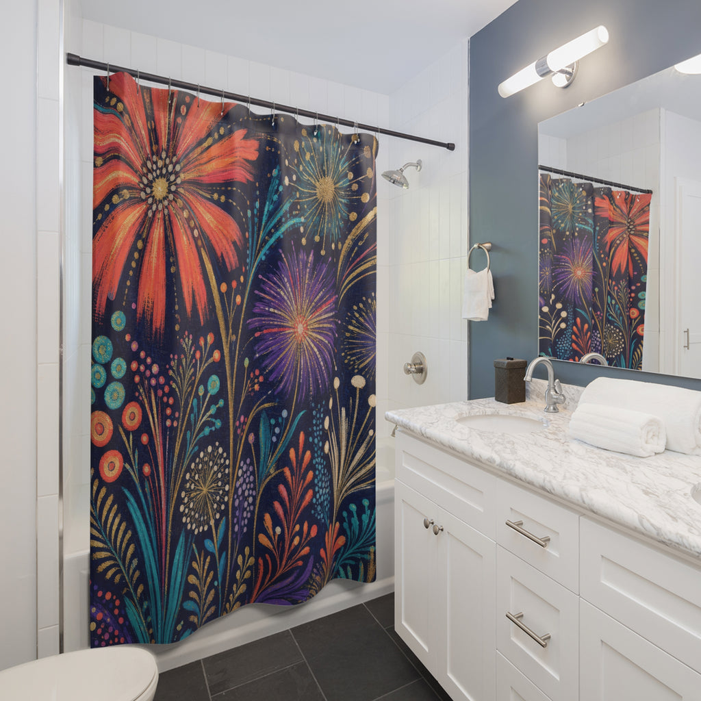 Colorful Midnight Firework Garden Shower Curtain