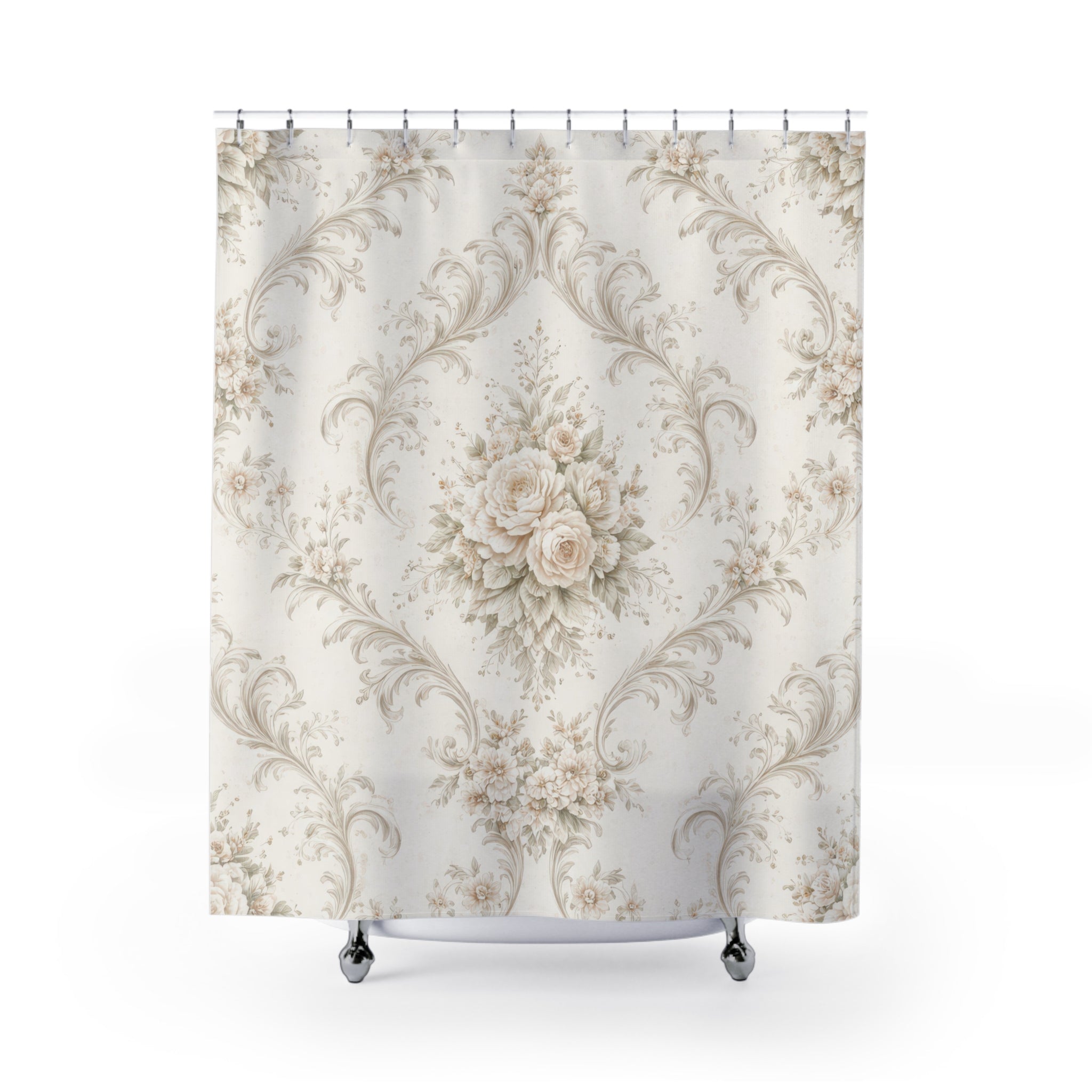 Ivory Damask Shower Curtain – Beige Floral