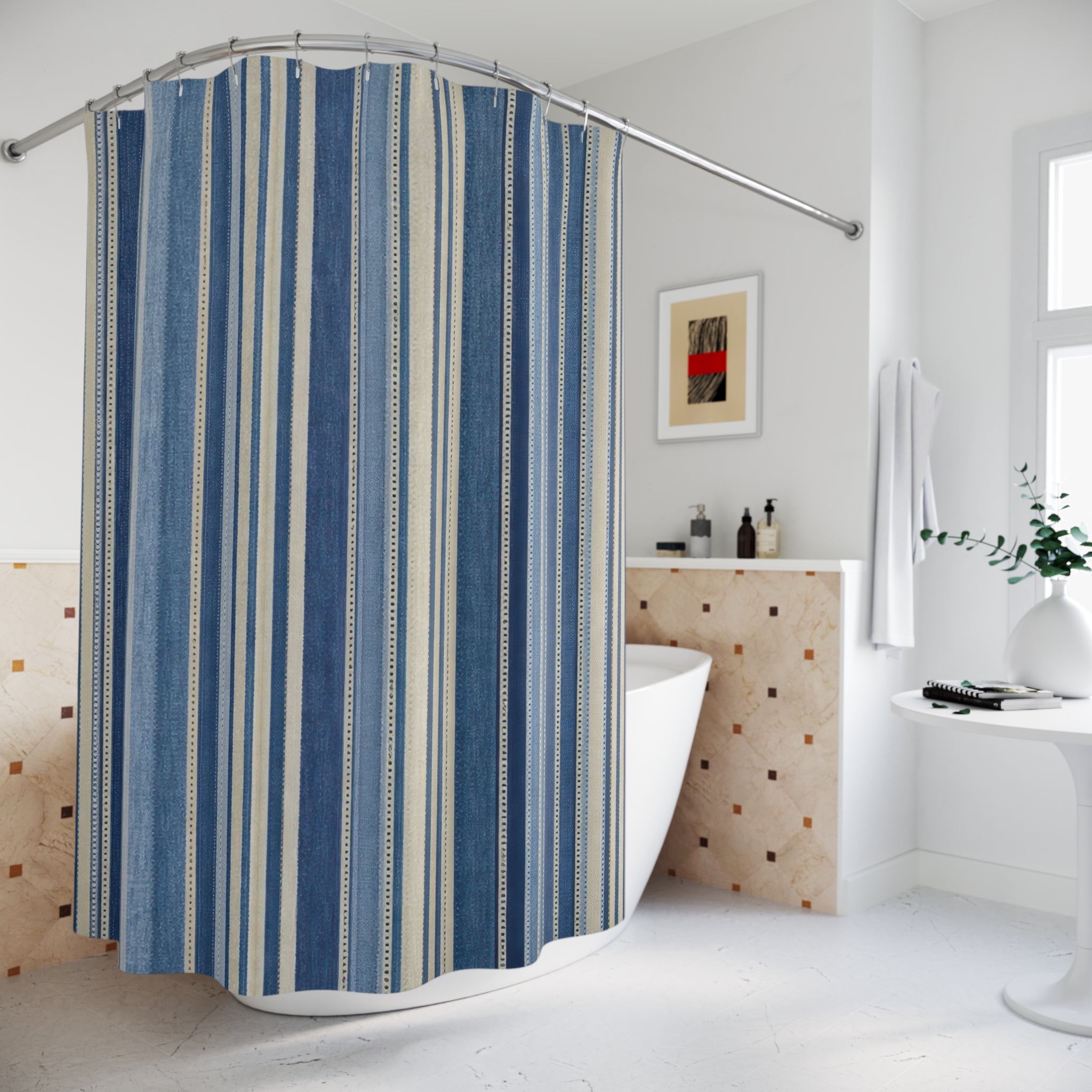 Indigo Heritage Ticking Stripe Shower Curtain