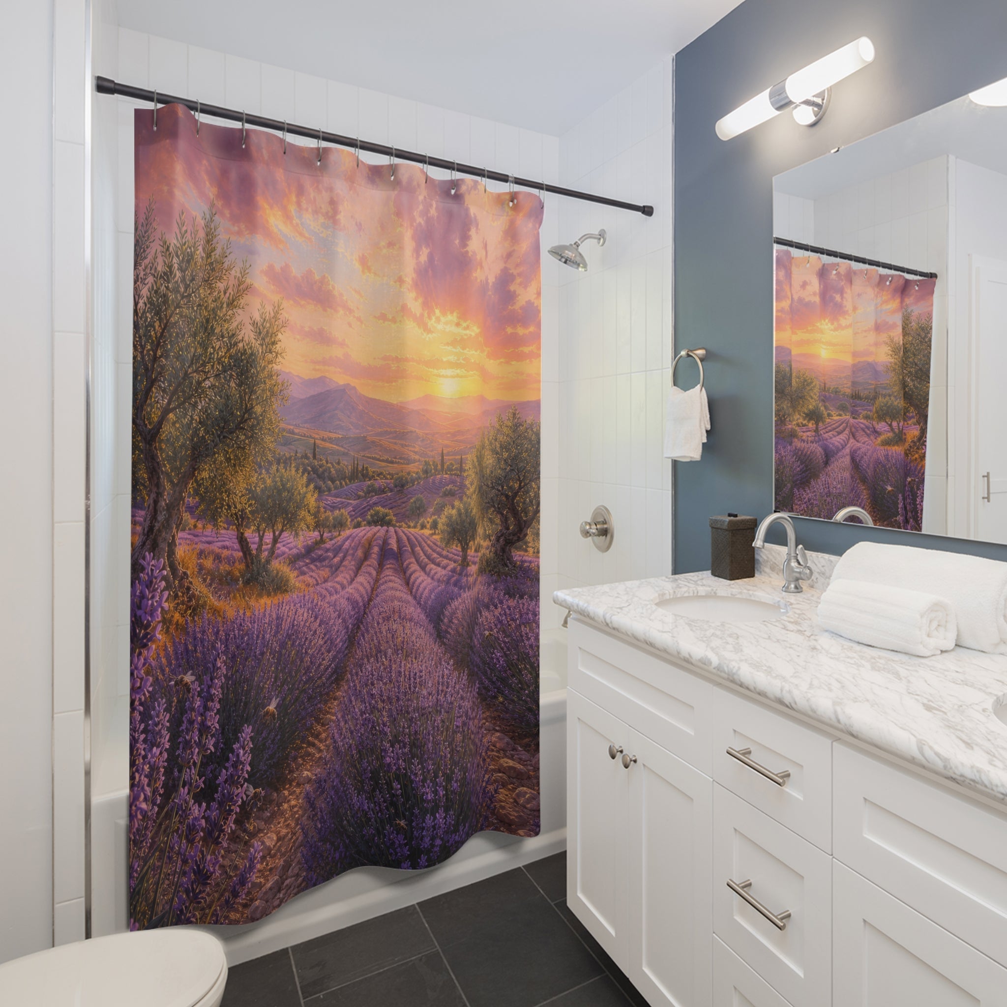 Lavender Field Sunset Shower Curtain