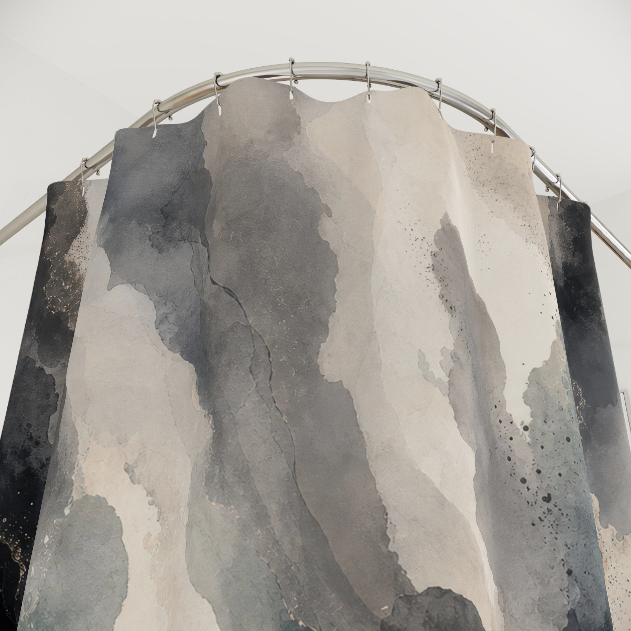 Black Abstract Shower Curtain, Gray Cream Modern Bath Decor, Smoky Mineral Pattern, Modern Smoky Dark Neutral Guest Bathroom Decor Style