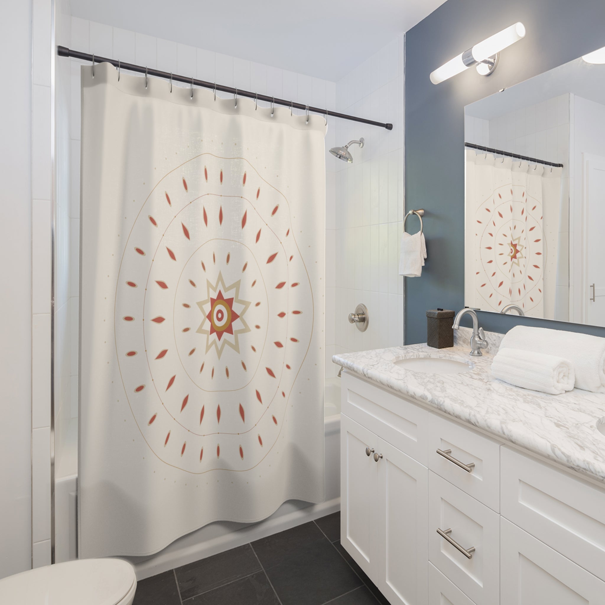 Sunset Mandala Shower Curtain – Coral & Amber