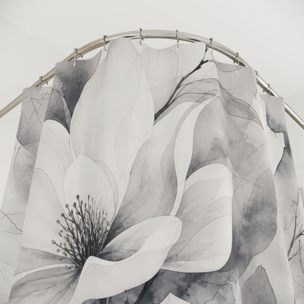 White Magnolia Grey Shower Curtain