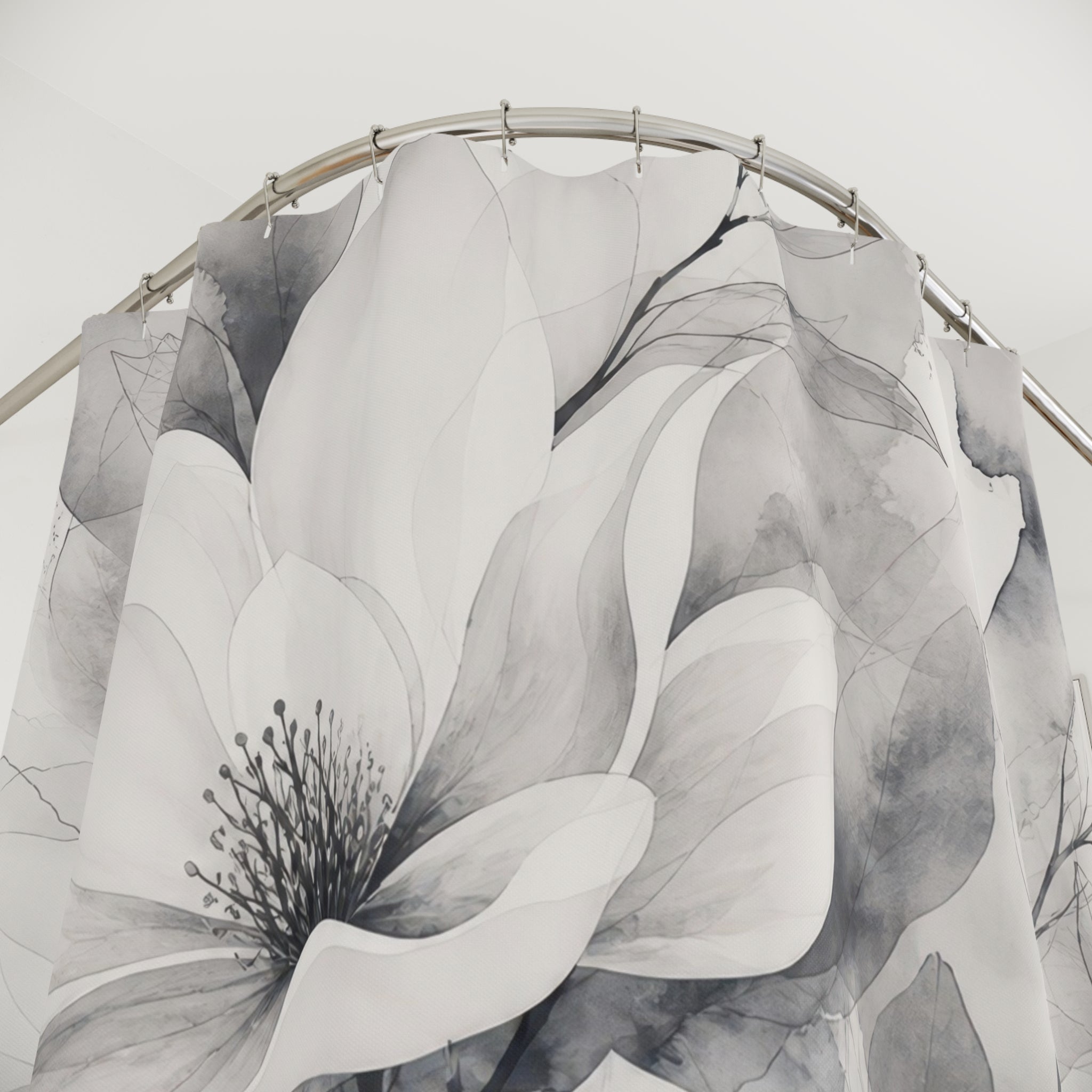 White Magnolia Grey Shower Curtain