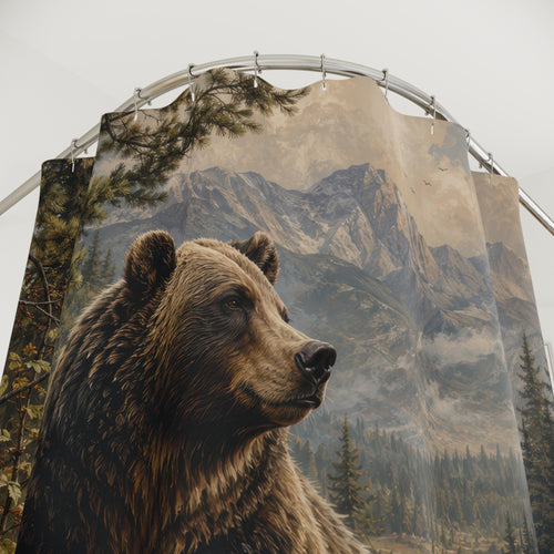 Bear Shower Curtain: Mother Bear Cub Forest Scene