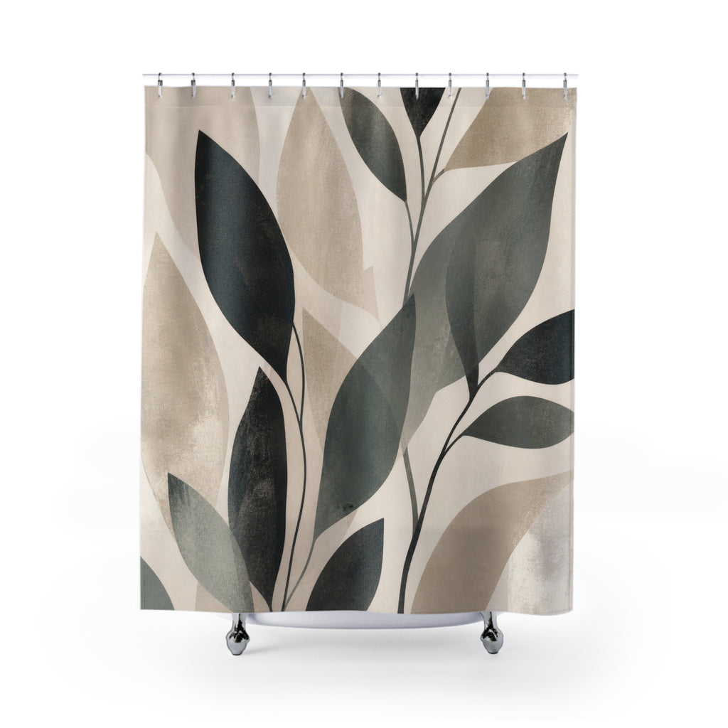 Sage Black Beige Leaf Shower Curtain