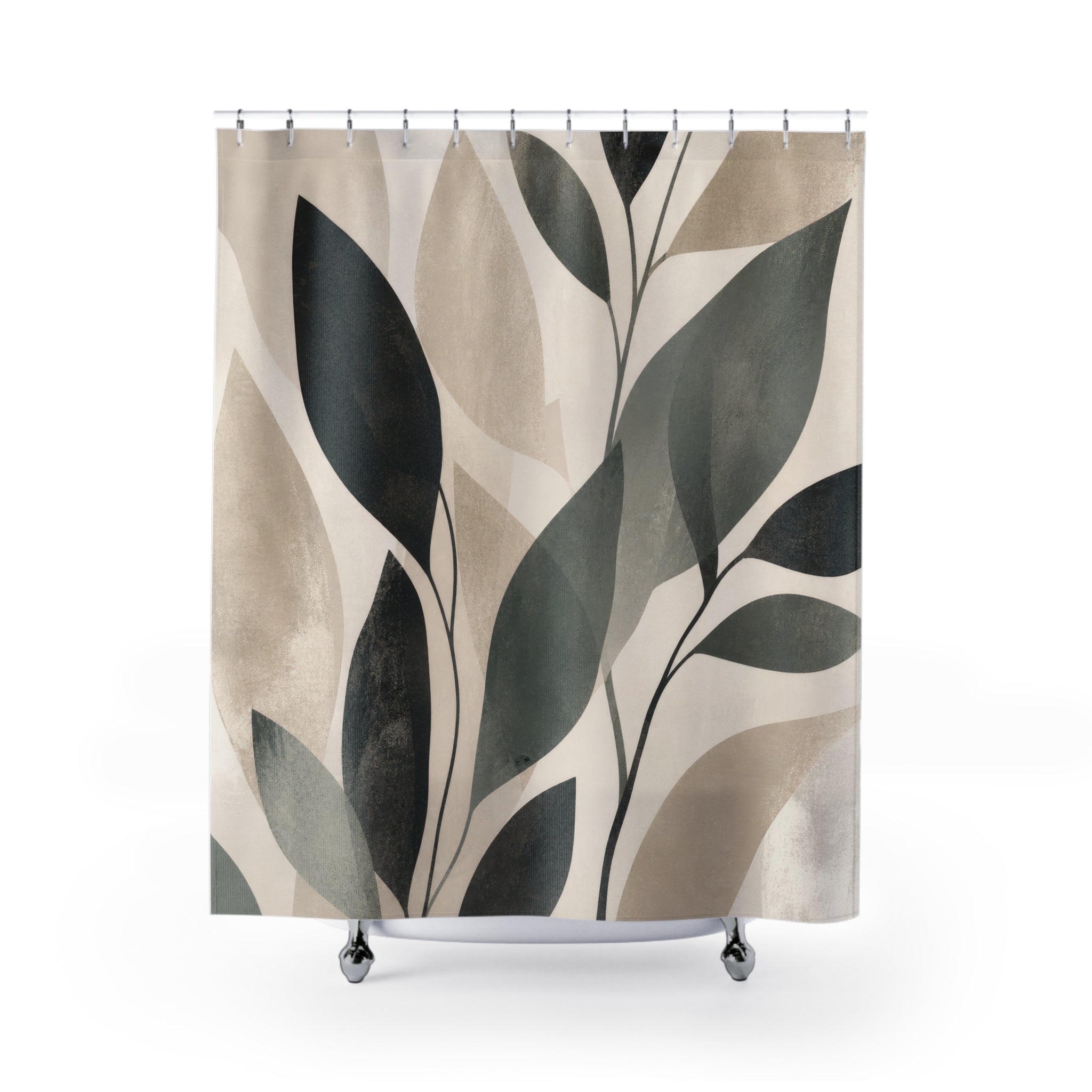 Sage Black Beige Leaf Shower Curtain