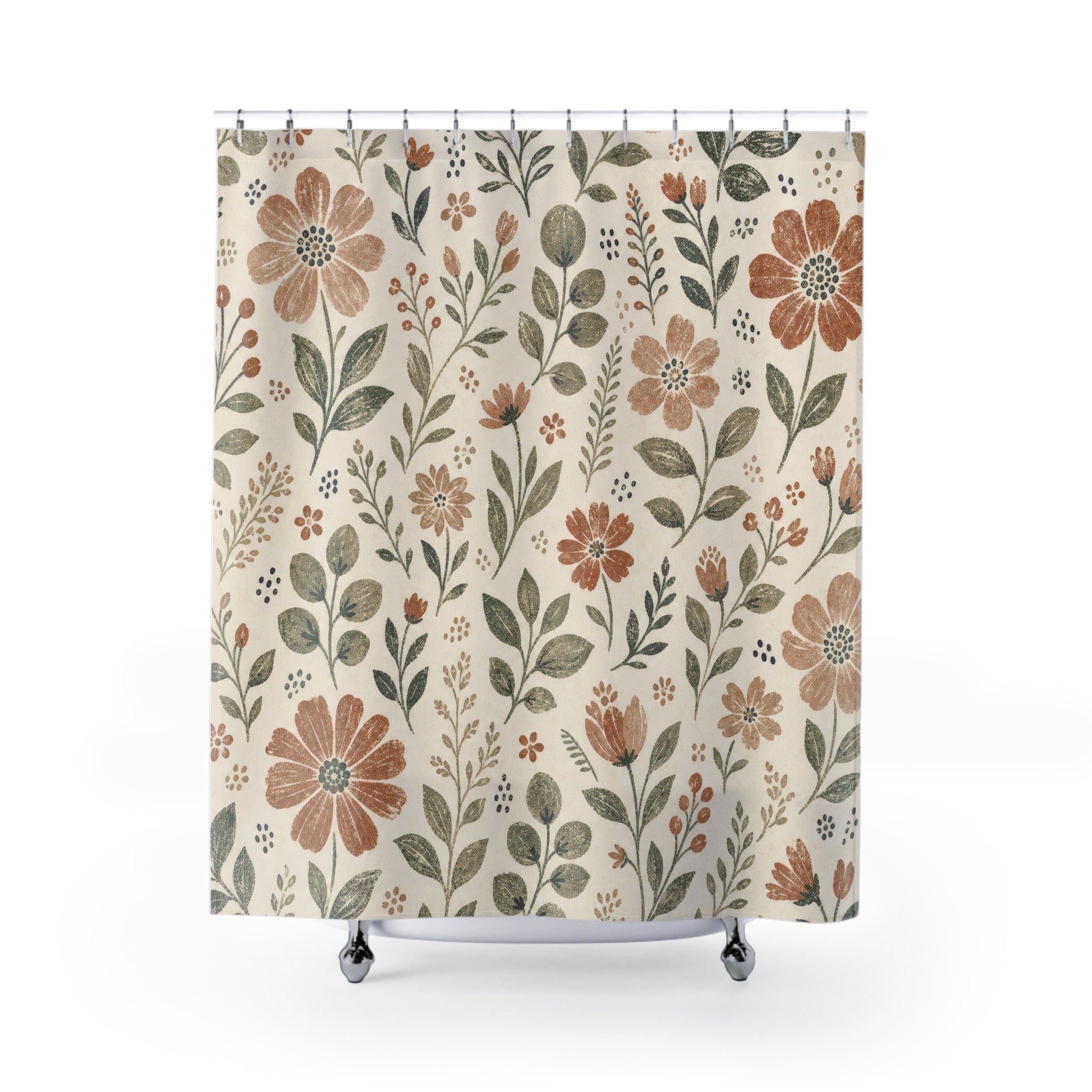 Rust Orange Daisy Botanical Shower Curtain