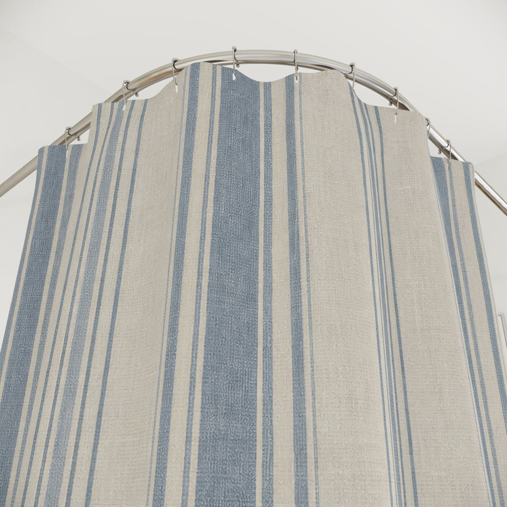 Blue Striped Shower Curtain, Gray White Bath Decor, Pale Blue Vertical Stripe Pattern, Soft Neutral Guest Bathroom Decor, Calm Blue Style
