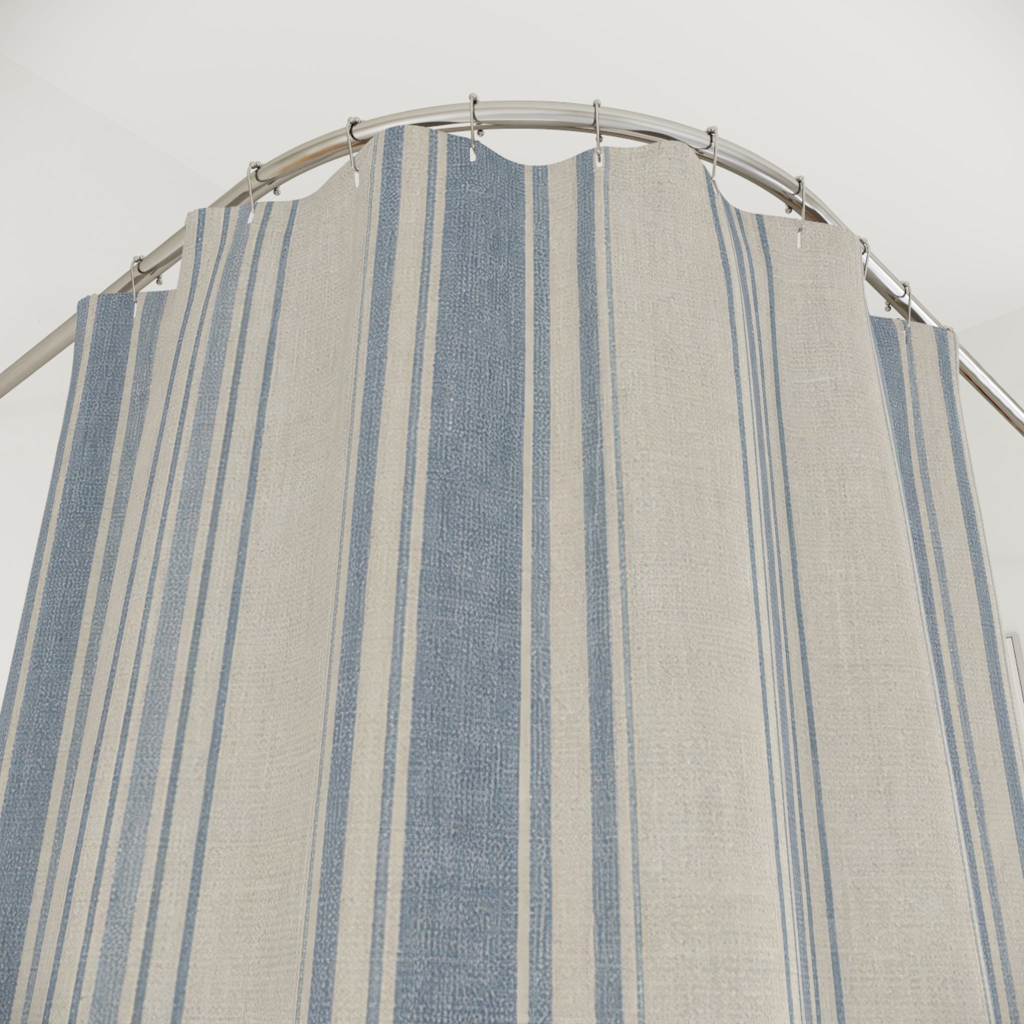 Blue Striped Shower Curtain, Gray White Bath Decor, Pale Blue Vertical Stripe Pattern, Soft Neutral Guest Bathroom Decor, Calm Blue Style