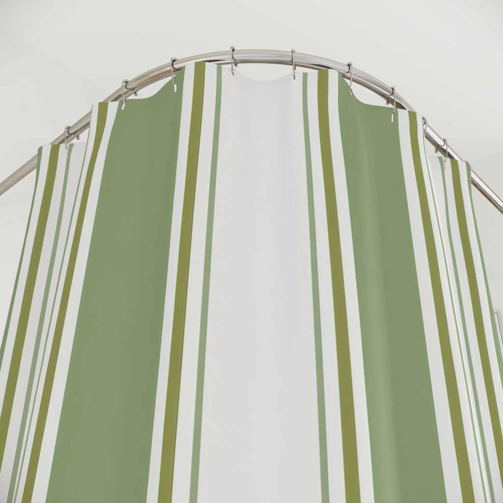 Sage Green White Panel Stripe Shower Curtain