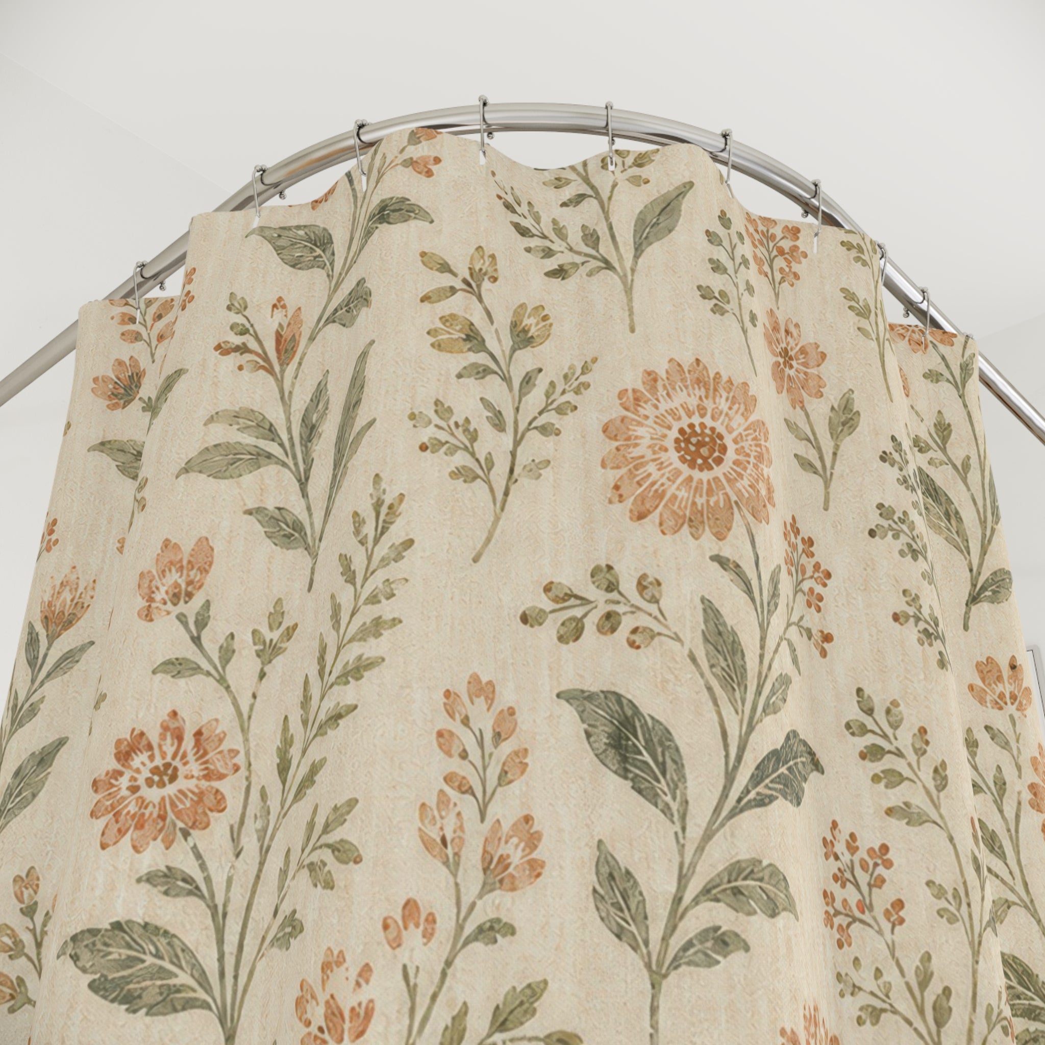 Dusty Peach Block Print Shower Curtain