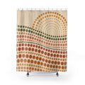 Terracotta polka dot waves with a rising sun shower curtain with full front view