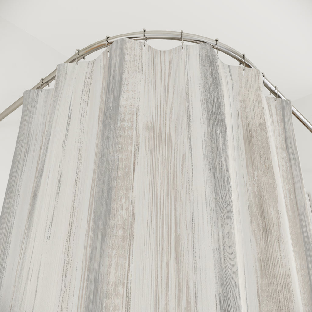 Weathered White Gray Wood Look Shower Curtain