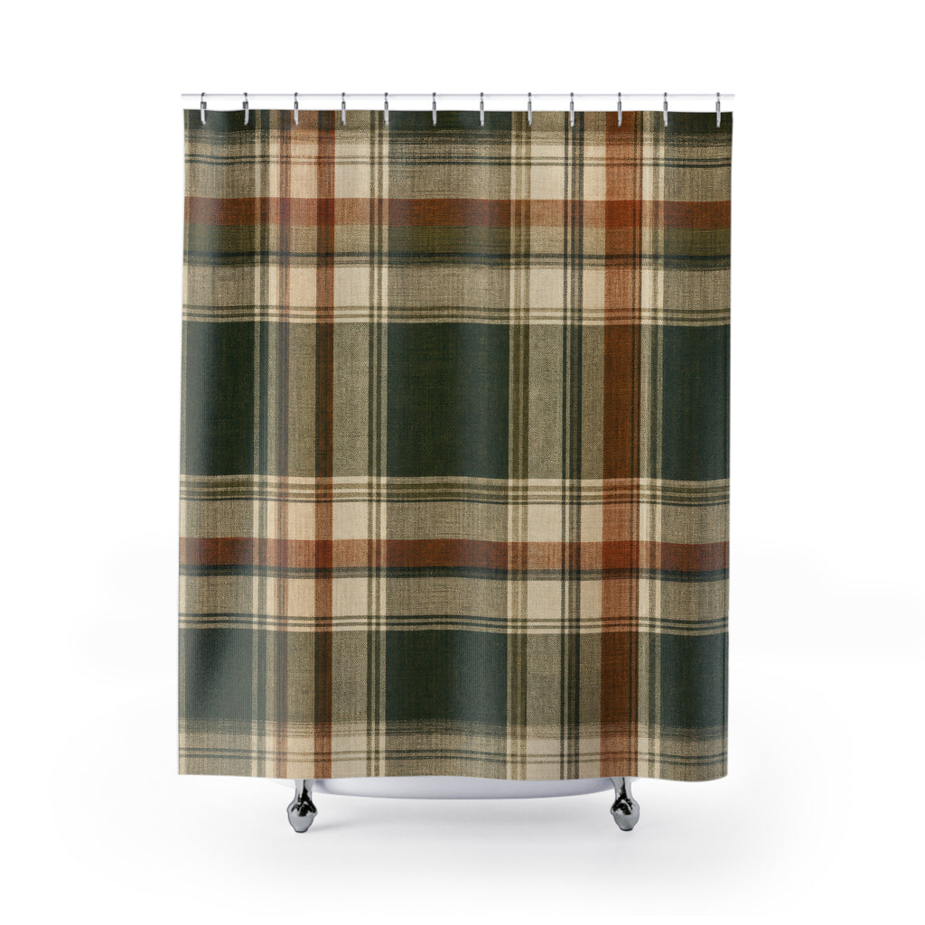 Farmhouse Green Plaid Shower Curtain