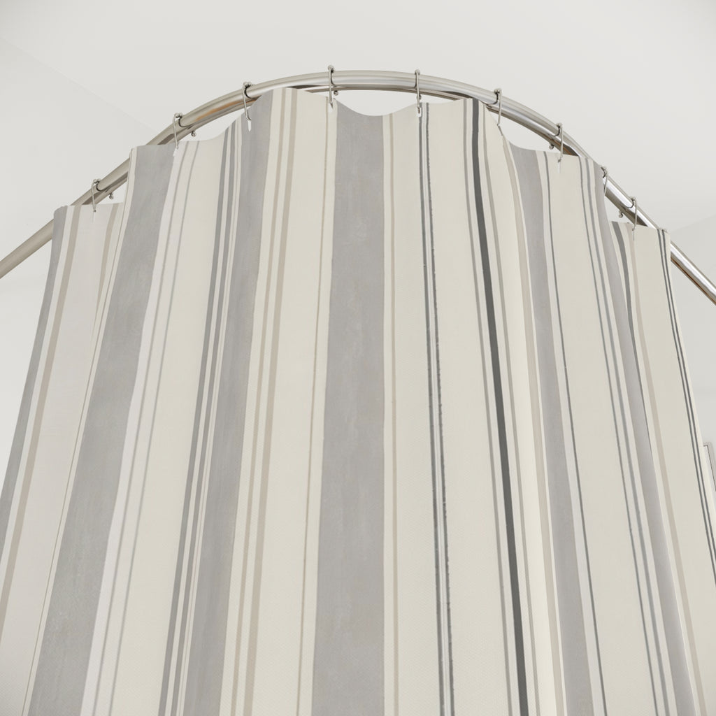 Soft Grey Ticking Shower Curtain, Soft Gray Classic Bathroom Decor, Ticking Stripe Bath Curtain, Guest Bath Decor, Small Bathroom Decor