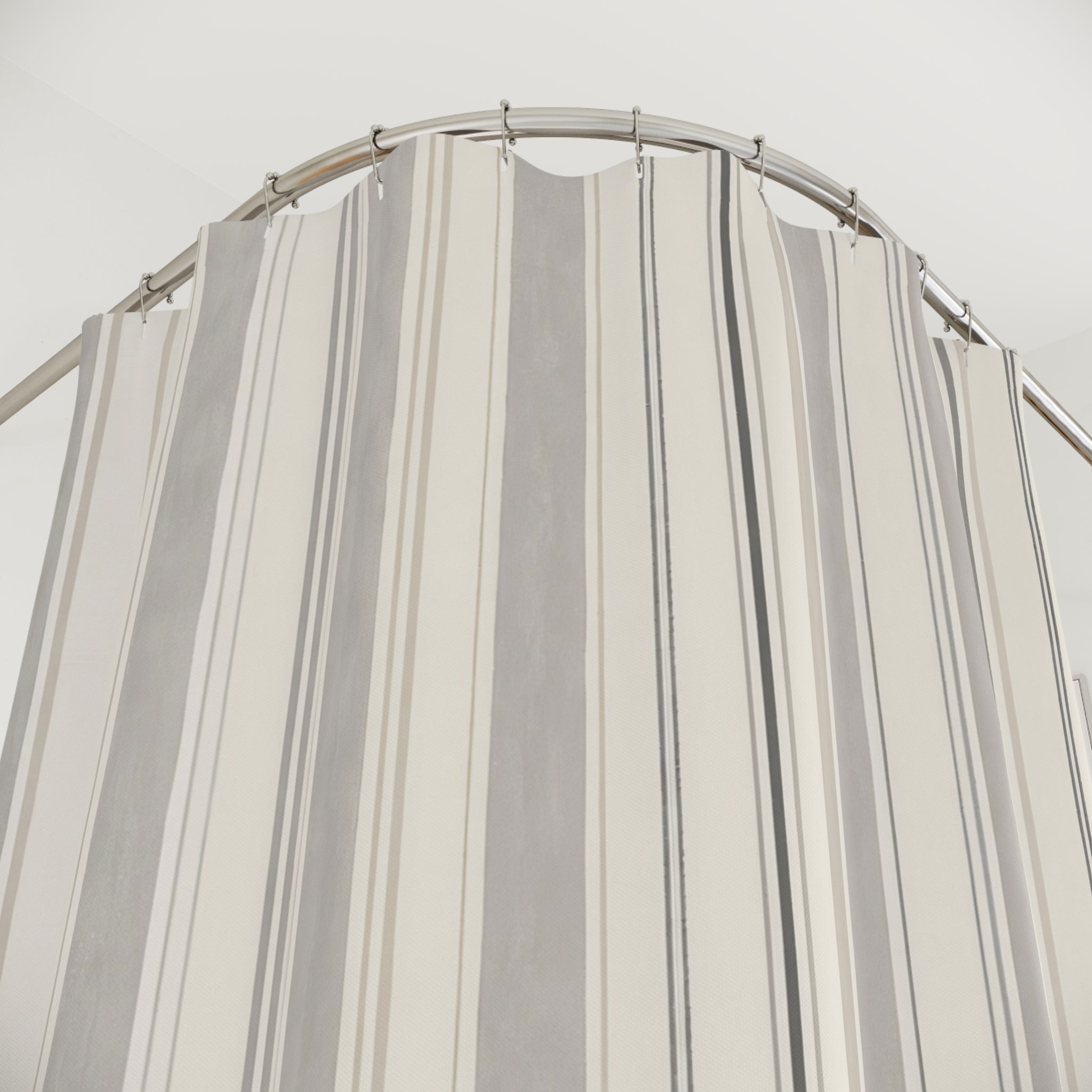 Soft Grey Ticking Shower Curtain, Soft Gray Classic Bathroom Decor, Ticking Stripe Bath Curtain, Guest Bath Decor, Small Bathroom Decor