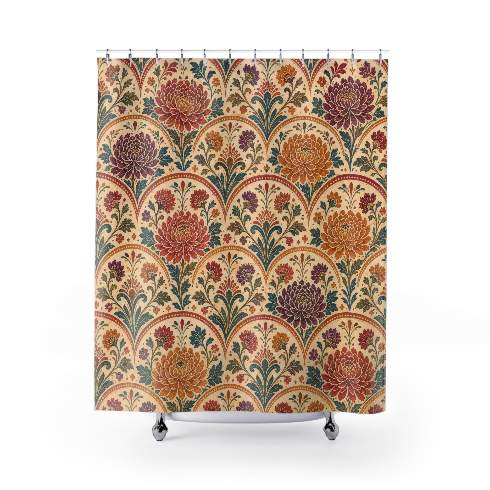 Scallop Fan Flower Boho Floral Shower Curtain