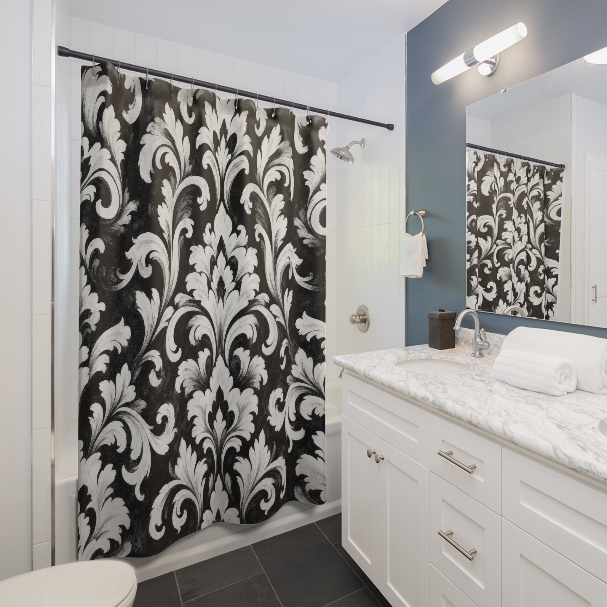 White Floral Acanthus Shower Curtain