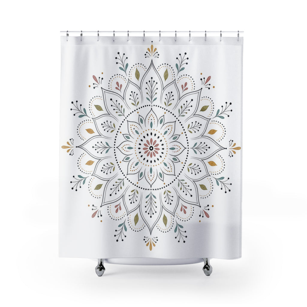 White Floral Medallion Shower Curtain