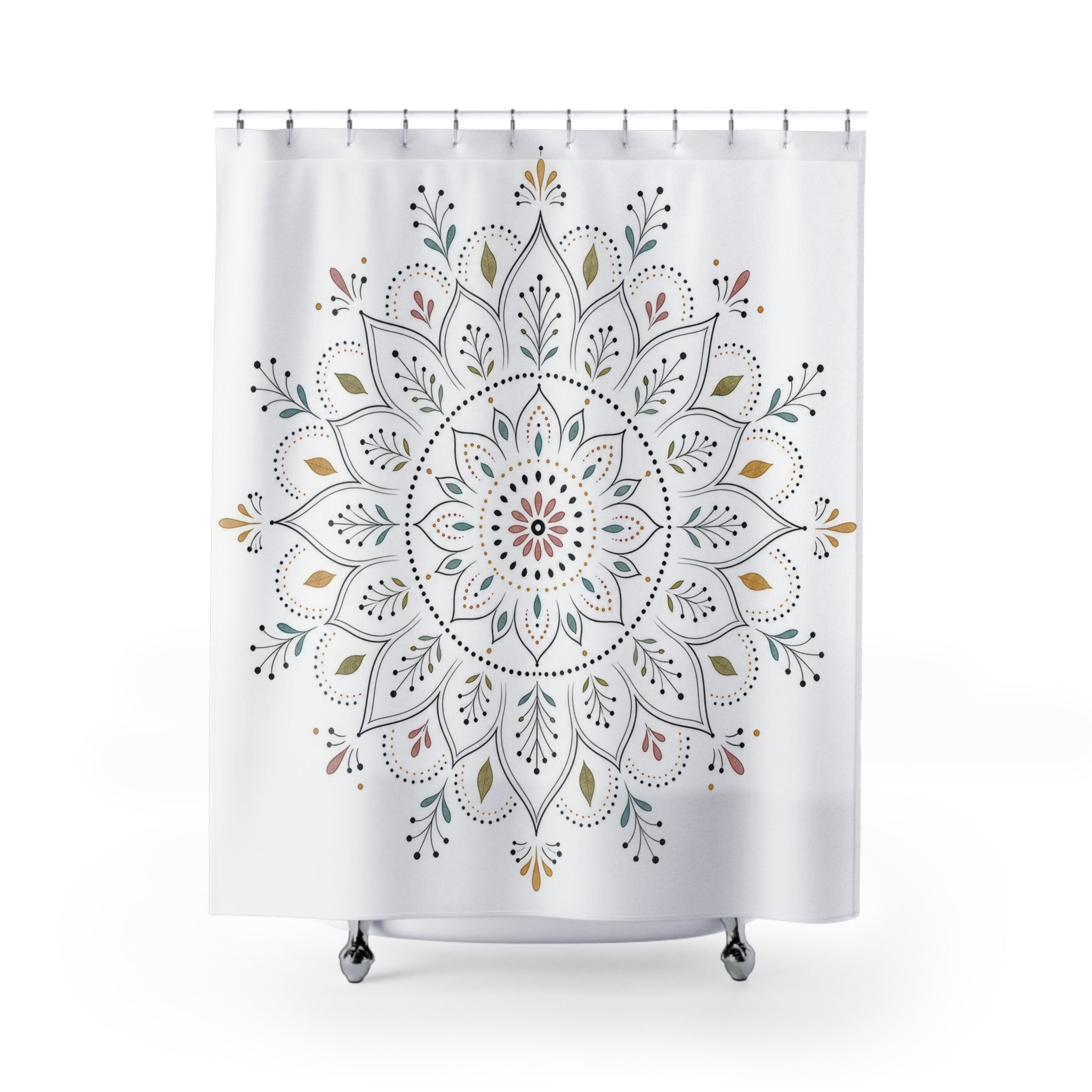 White Floral Medallion Shower Curtain