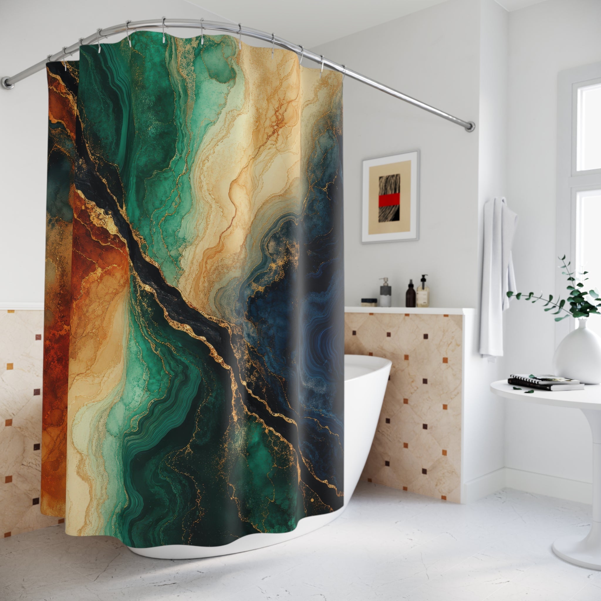 Malachite & Rust Abstract Mineral Shower Curtain