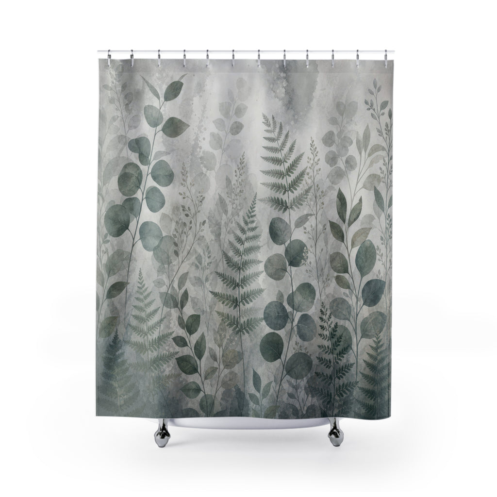 Green Gray Botanical Shower Curtain